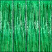 4 Pack Green Tinsel Foil Fringe Curtains Backdrop Party Decorations, Shimmer Green Streamer Backdrop Curtains Photographic Studio Photo Backgrounds for Birthday Wedding Christmas