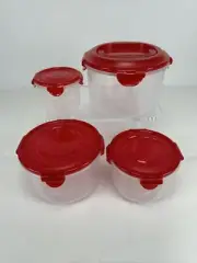 Lock N Lock 4 Nestable Round Containers With Lids Red