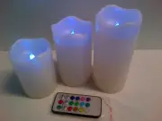 Candles Pillar Set Of 3 LED Remote Control Colour Flameless Wedding BatteryTimer