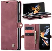 [Phernykas] Mobile Phone Case for Samsung Galaxy Z Fold 4 Leather Magnetic Flip Case with Card Slot and Stand Function Smartphone Protective Leather Case Samsung Galaxy Fold 4 Flip Book Case (Pink)