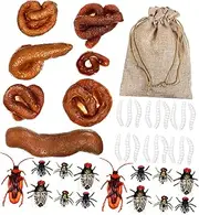 CIYODO 1Set Realistic Fake Poop and Maggots Prank Kit Hilarious Trick Props for April Fool Day Parties and Fun Includes Fake Poo Maggots Cockroaches Flies