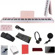 88 Keys Folding Piano Keyboard, Portable Electric Keyboard with Bluetooth USB/MIDI, Digital Piano with Built in Dual Speakers, Rechargeable Electronic Piano for Beginners, Kid, Adult Pink
