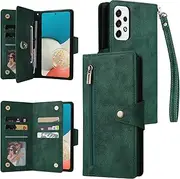[YocoverTech] for Samsung A73 5G Case,for Galaxy A73 5G Wallet Case[6 Card Slots and 1 Zipper Coin Pocket] PU Leather Stand Flip Cover with Wrist Strap[6.7 inch]-Green