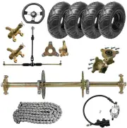 810mm Go Kart Rear Axle Kit 6" Wheels Front Steering Spindle Hub Sprocket Brake