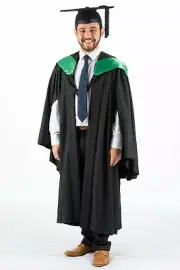 University Graduation Gown Set Bachelor Green Hood Mortarboard Academic Dress