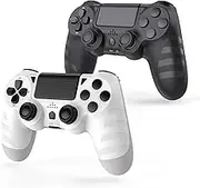 DYONDER 2-Pack Wireless Controllers for PS4/Pro/Slim & PC – 1000mAh Battery, 6-Axis Motion Sensor, Audio Jack (Black & White)