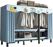 Canvas Wardrobe Installation-Free Folding Wardrobe Foldable Closet with Screen Curtain Simple Steel Frame Cloth Wardrobe Dustproof Shelf