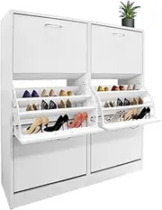 Wood Shoe Cabinet 54 Pairs Shoes Rack Wooden Storage 3 Tier Adjustable Shelves Organiser Cupboard White