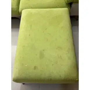 二手沙發傢俱 歐得葆 三人泡綿沙發 加腳凳 草綠色青蘋果綠 超細纖維布 L型貴妃椅
