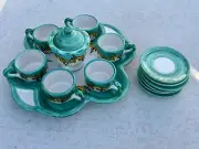 6 Ceramica De Falco Vietri Italy Coffee Cup Saucer Platter Sugar Turquoise Blue
