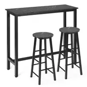 Costway 3PC High Bar Table Stools Set, Modern Dining Table and Chairs, Pub Cafe Kitchen Home Furniture, Black
