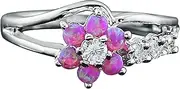 [Generic] Ring Set Size 9 Vintage Exquisite Ladies Ring Pink White Opal Zircon Ring Copper Ring Thin Bands Rings for Women