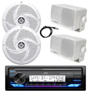 Marine Bluetooth Radio, Antenna, 2x 5.25" 180W + 2x 3.5'' 200W Speakers (White)
