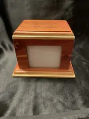 Pet Cremation Urn cedar, 5.25 by 4 by 5 inches , unused. Engraved "Elmo"