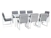 FurnitureOkay Manly 9-Piece Aluminium Outdoor Dining Setting - White
