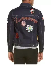 STELLA McCARTNEY Denim Jean Jacket Embroidered Patch Coat Size 50 Authentic NWT