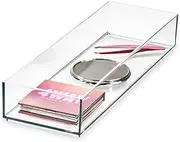 iDesign Drawer Signature Series by Sarah Tanno, Long Plastic PET Organiser, Makeup Storage Tray, Clear/Matte White, 10.2 x 30.5 x 5 cm