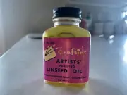 Rare Vintage Craftint Artists' Purified Linseed Oil Bottle 2 ½ oz Art Supplies