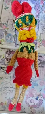 handmade crocheted doll with hanger artist made unique pattern one of a kind