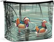 [GHBNK] Cosmetic Bag Portable Toiletry Bag Two Mallard Ducks Travel Makeup Bag Beauty Makeup Organizer Lipstick Bag for Women, Chinese Style Mandarin Ducks, One size