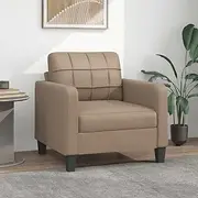 Cappuccino Sofa Chair, Faux Leather Couch for Room, Comfortable Comfy Lounge Chair, Single Bed, 60 cm Seat Depth, Metal Frame