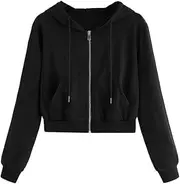[Generic] Women's Zip Up Outerwear Long Sleeve Crop Top Hooded Sweatshirt