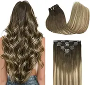 GOO GOO Clip in Hair Extensions Real Human Hair, 12-24 inch 85-150g, Multiple colors and sizes to choose from, Remy Human Hair Extensions Clip ins for Women, Natural Human Hair