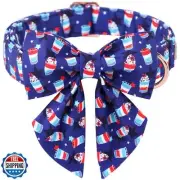Babole Pet 4th of July Dog Collar with Lady Bow, Blue Summer Sundae Star Flag