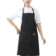 Denim Apron with 3 Pockets Unisex Jean Apron Adjustable Bib Apron for Work Kitchen Cooking-Black