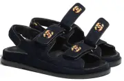 Chanel 21A Blue Velvet Denim CC Logo Mule Slide Strap Flat Teva Dad Sandal 37.5
