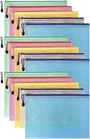 iDopick Mesh Zipper Pouches Bags, 15PCS A4 Letter Document File Mesh Bags with Zipper, Waterproof Zipper Pouches for Organization, Storage Bags for School Office Travel Supplies,File Pockets