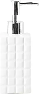 Soap Dispenser White Soap Dispenser, Ceramic Lotion Pump Bottle with Refined and Vintage Square Grid Finish, Home Decoration for Bathroom or Kitchen (300ml) Hand Soap Dispenser