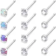 [Cisyozi] 12PCS 22G Stainless Steel Nose Rings Stud Set 1.5mm 2mm 2.5mm 3mm Diamond CZ Opal Screw L Shaped Bone Nostril Piercing Jewelry for Women Men