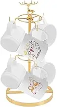 FYY Mug Holder Tree, Coffee Cup Holder with 2 Layer, Golden Mug Organizer Rack with 6 Hooks, Fit for Collectors Gift Elk Christmas Decor Kitchen Display
