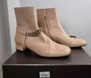 Gucci Interlocking G logo Leather Riding Boots Camelia Beige Sz 38.5 NWB