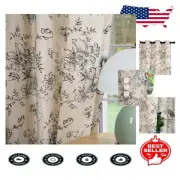 96-Inch Floral Printed Linen Drapes - Rustic Light Filtering Curtains (2 Panels)