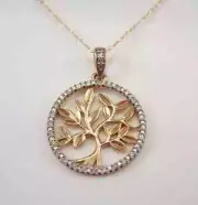1Ct Round Lab Created Moisssanite Tree Of Life Pendant 14K Yellow Gold Plated