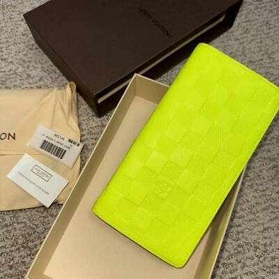 Louis Vuitton Brazza Neon Yellow Fluro Long Wallet Damier Infini N63149 Jaune
