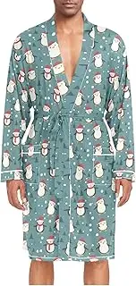 [ZZXXB] Penguin Pine Tree Snow Mens Sleepwear Robe Lightweight Nightgown Long Sleeves Spa Bathrobe with Pockets M-XL