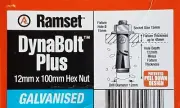 RAMSET DYNABOLT PLUS GALVANISED 12MM X 100MM BOX OF 20