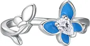 [Zepmais] Adjustable Butterfly Toe Ring 925 Sterling Silver for Women-Summer Beach Ocean Jewelry Gifts Boho Ring