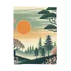 Japandi Sun Trees Velveteen Plush Throw Blanket Green Japanese Style Decor Quilt