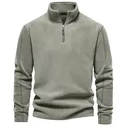 Men's Zip Up Hoodie Zip Sweatshirt Fleece Hoodie Light Khaki. Black White Navy Blue Brown Standing Collar Plain Zip Up Quarter Zip Sports Outdoor Casual Daily