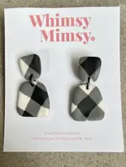 Whimsy Mimsy, Clay Earrings, Gingham Black / White