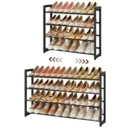 4-Tier Expandable Shoe Rack, Adjustable Shoe Shelf Storage 4 Tier Black