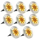 Solar LED Ground Lights Warm White 8 Outdoor Garden Pathway Lighting