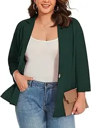 [LADI TREND] XL-5XL 3/4 Sleeve Plus Size Blazer Notched Lapel Half Lined Jackets for Womens UK Suits&Blazers One Button Down with Inset Pockets Day to Night Outerwear Jacket