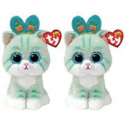 2PK TY Beanie Boos Gumdrop Cat Teal Kids Plush Stuffed Toy 15.5cm 3y+ Regular
