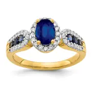Solid 14k Yellow Gold Simulated CZ and Oval Sapphire Ring