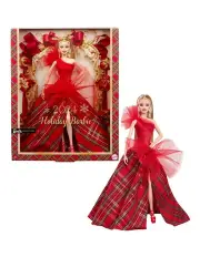 [Barbie] 2024 Holiday Fashion Doll, Blonde with Plaid Gown